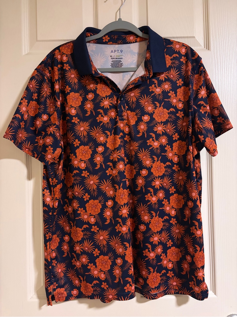 Men’s Polo Navy with Orange Floral Print